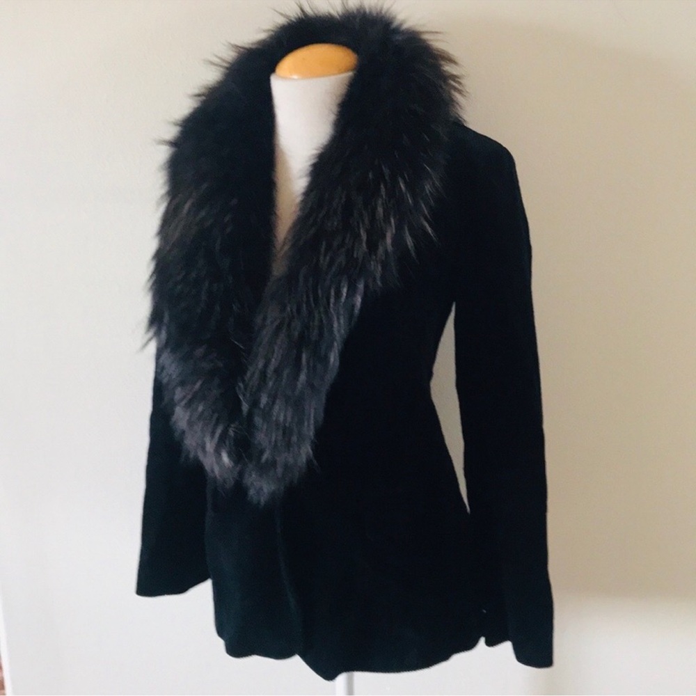 Theory vintage black corduroy jacket with fur